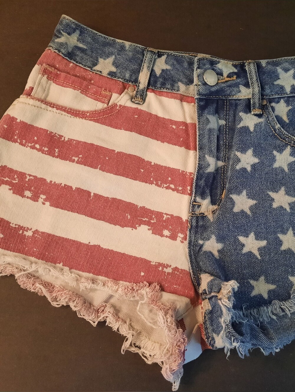 Let the Sparks Fly! Sassy Bullhead American Flag Print 2" Denim Jean Shorts